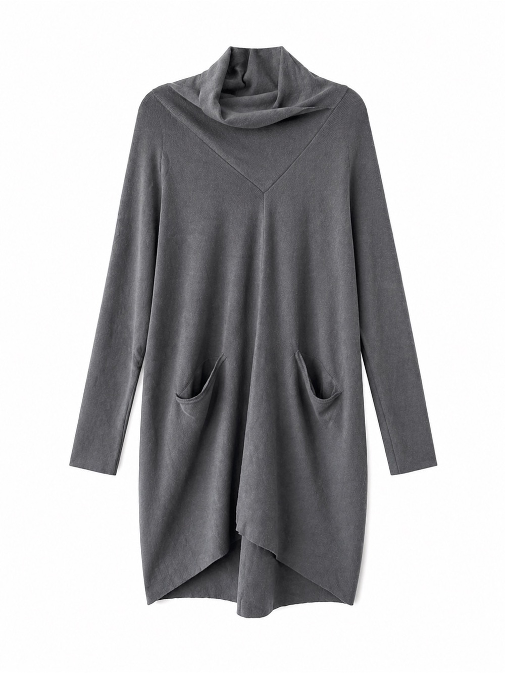 Asymmetrical Cowl Neck Dress with Pockets - Gray